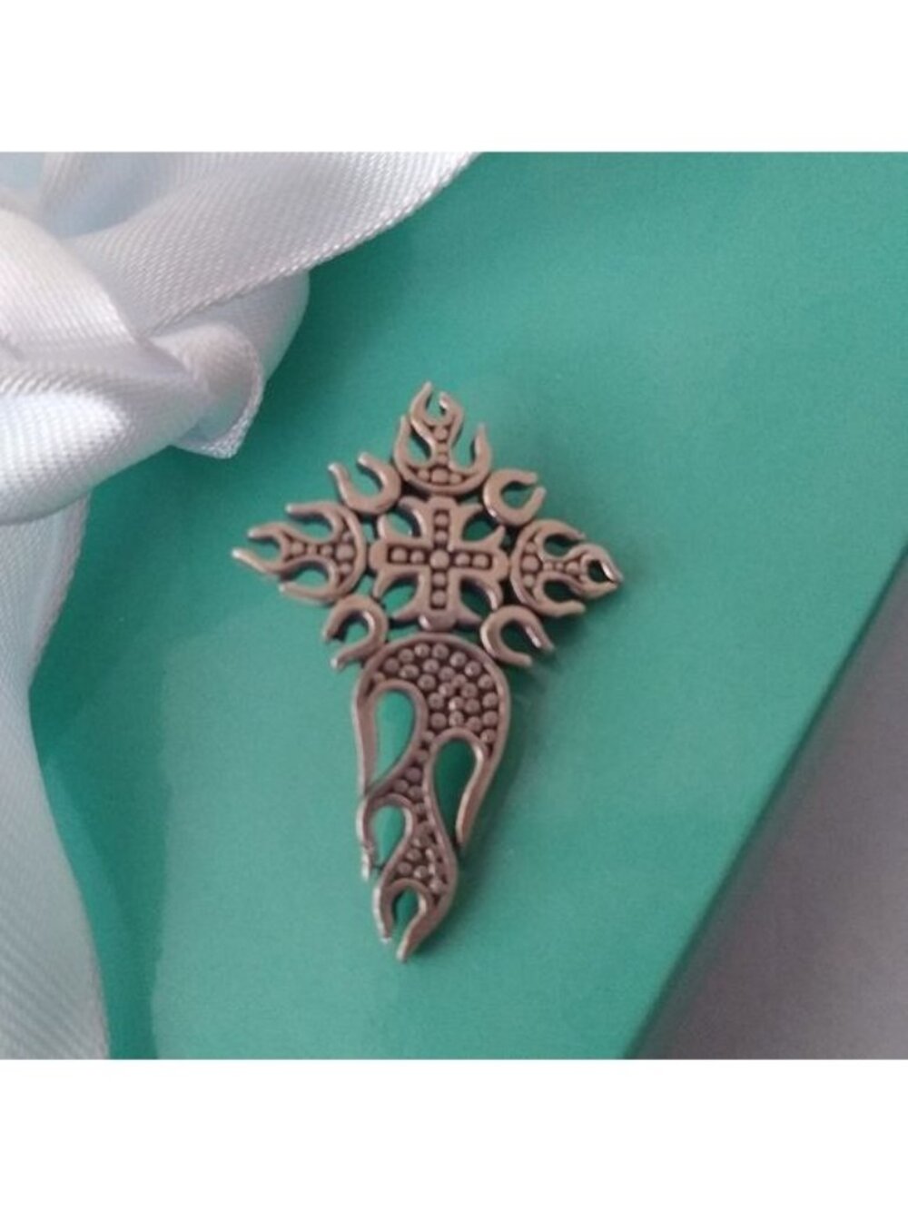 QG Quality Gold Sterling Silver 935 4 Point Fiery Cross Pendant